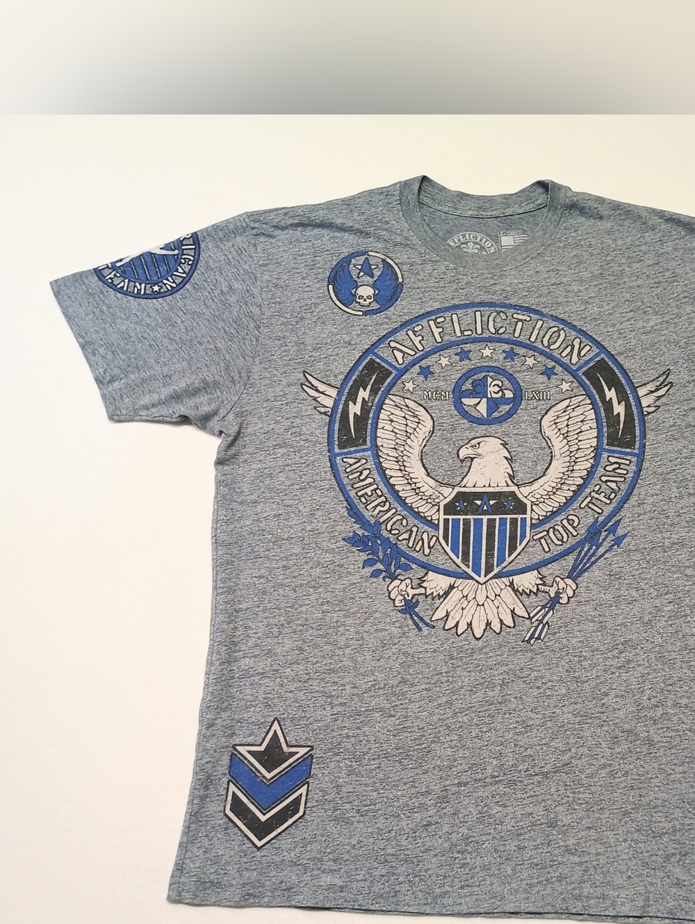 Affliction Y2k Vintage Heather Gray and Blue Eagle Graphic Tee
